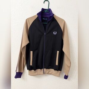 Fred Perry Track Jacket - Black and Tan Jacket with Purple Details - S